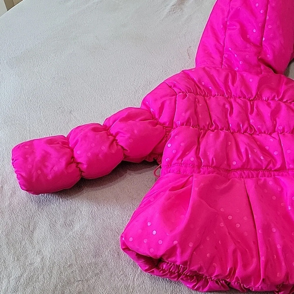 Girls Bright Pink Polka Dot Zip-Up with Velcro Overlay Warm Coat Size 18 Months - Picture 7 of 11